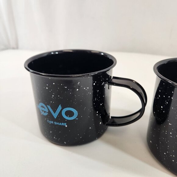 EVO Car Share Camping Enamel Mugs Black Speckled Outdoor Drinking Cups x 2 - Picture 3 of 11